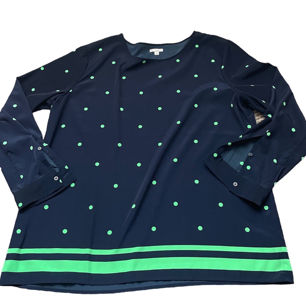 Gap Polkadot Striped Flowy Navy Long Sleeve Blouse (size XL)